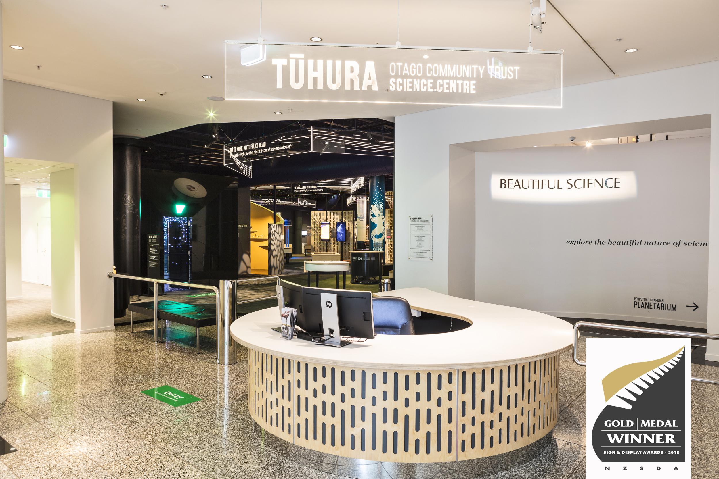 NZSDA Award winning Illuminated signage Tuhura Science Centre thumbnail